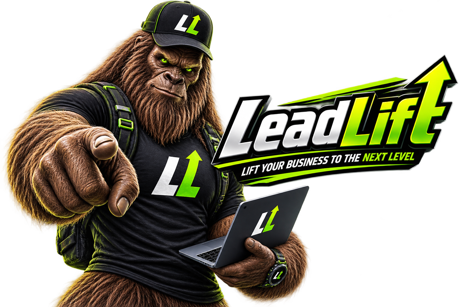 LeadLift mascot — Bigfoot running your marketing
